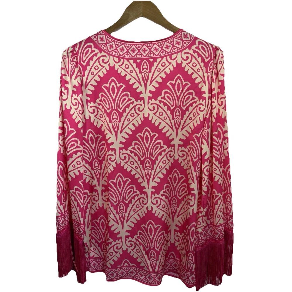 Flying Tomato Blouse Top M Damask Print Kimono Sleeve Tassel Fringe Boho - Picture 3 of 13